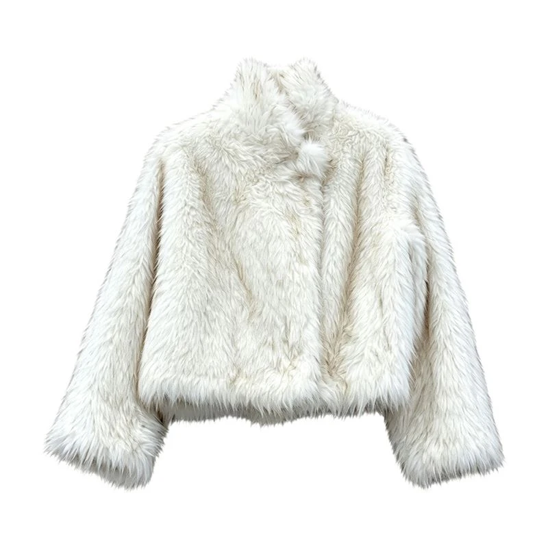 Cropped Faux Fur Jacket with Stand Collar