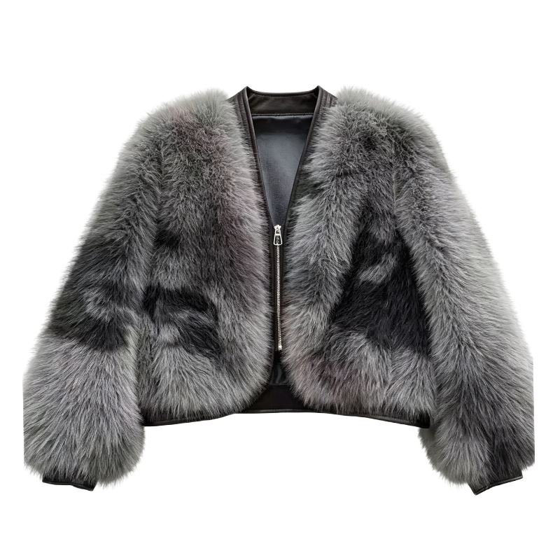 Faux Fur Coat with Leather Trim