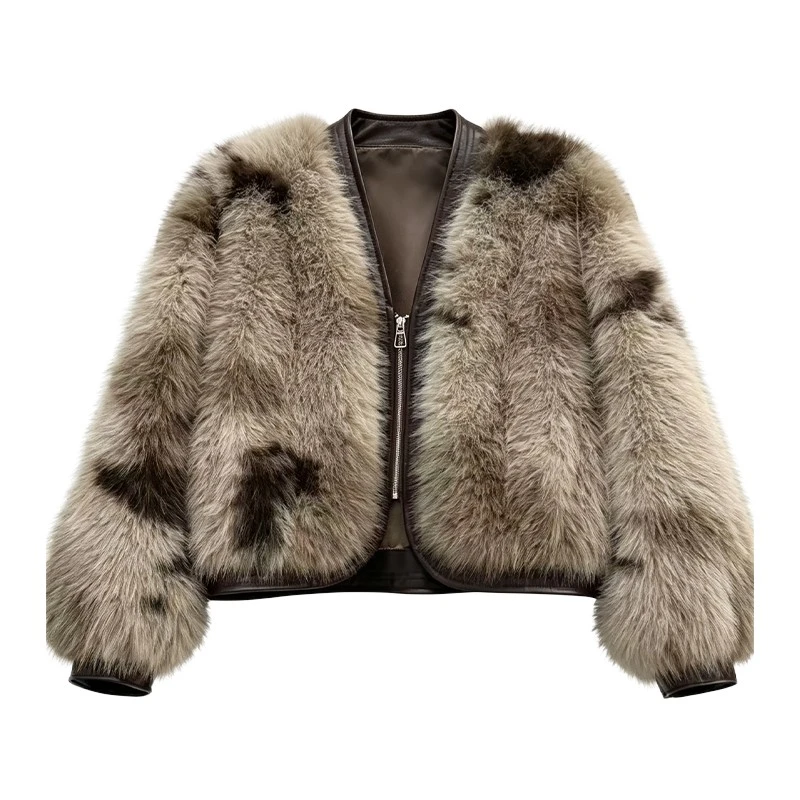 Faux fur Coat With Leather Trim factory