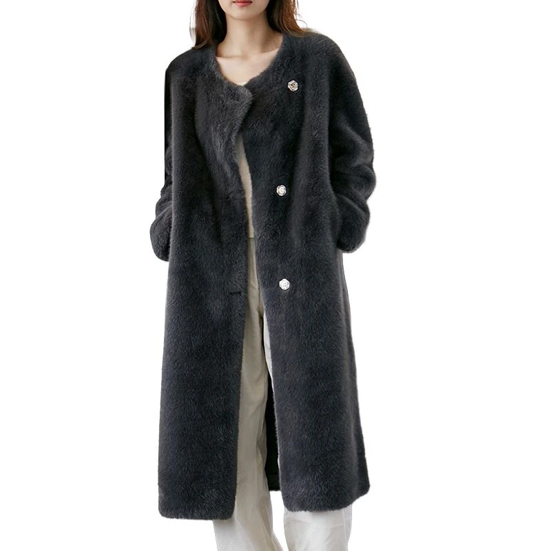 Faux Fur Jacket with A Round Neck