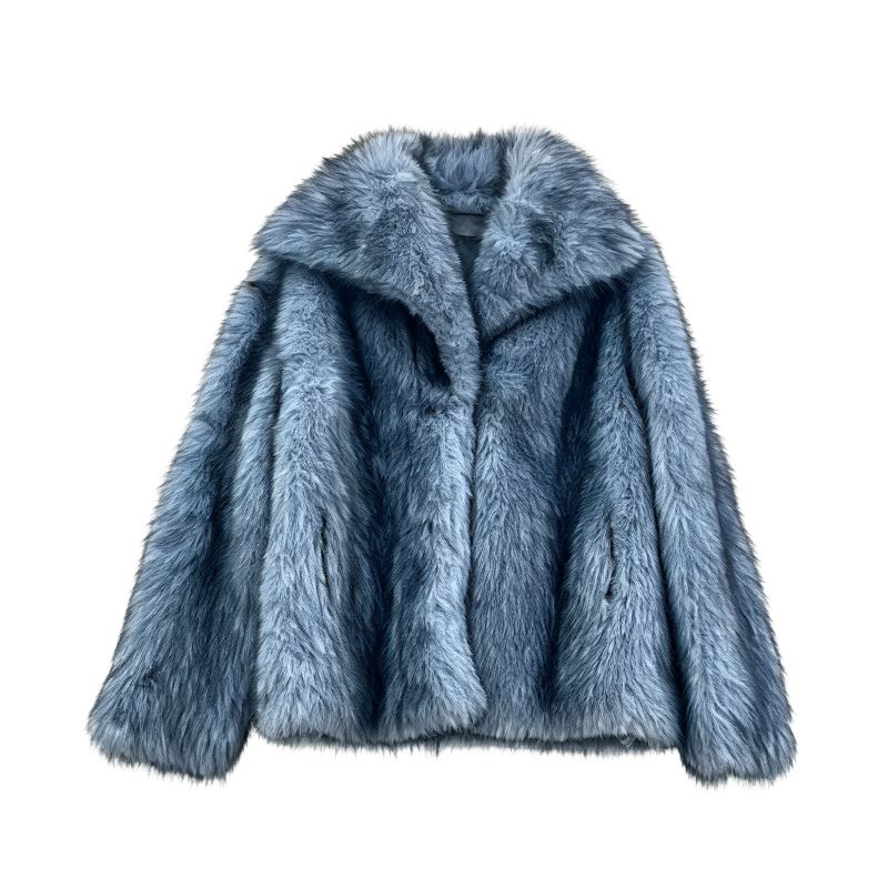 Long-pile Winter Fur Jacket with Oversized Lapels