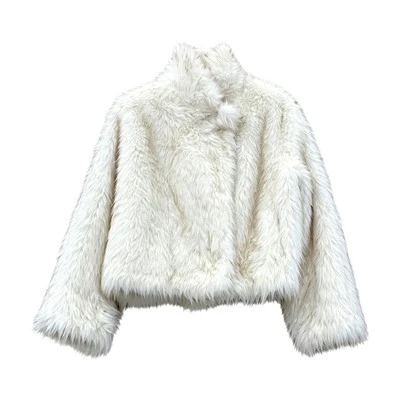 Cropped Faux Fur Jacket with Stand Collar