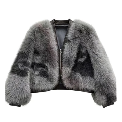 Faux Fur Coat with Leather Trim