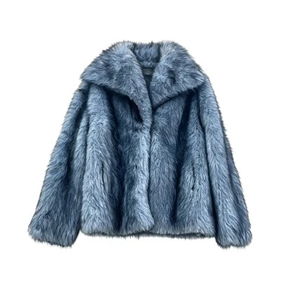 Long-pile Winter Fur Jacket with Oversized Lapels