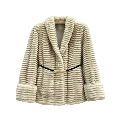 Striped Faux Fur Coat