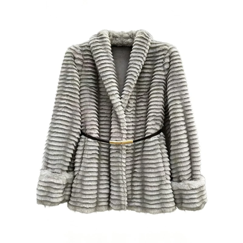 Striped Faux fur Coat suppliers