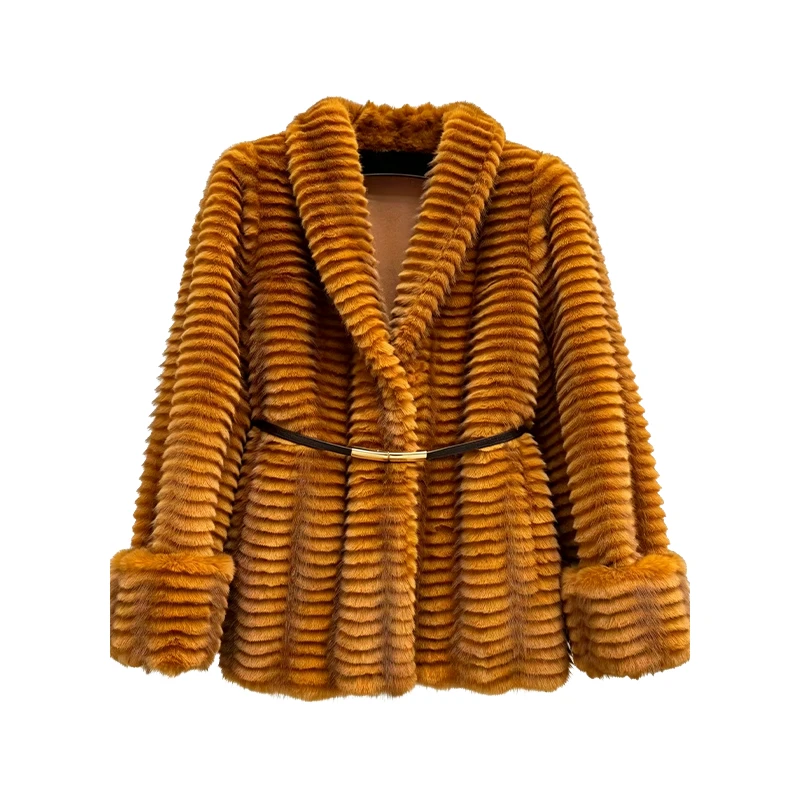 Striped Faux fur Coat factory