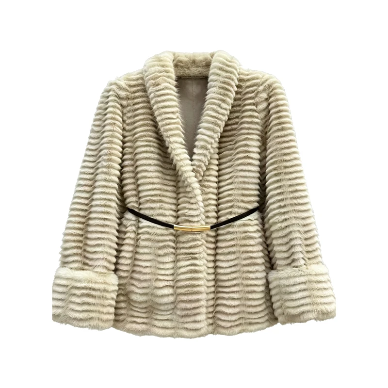 Striped Faux Fur Coat