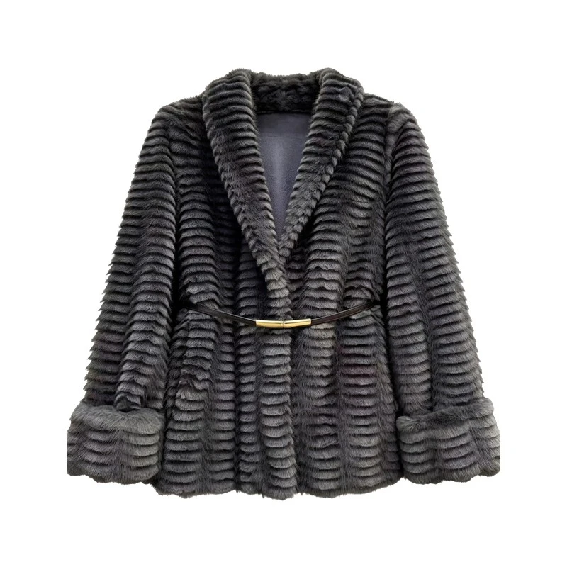 Striped Faux fur Coat high quality